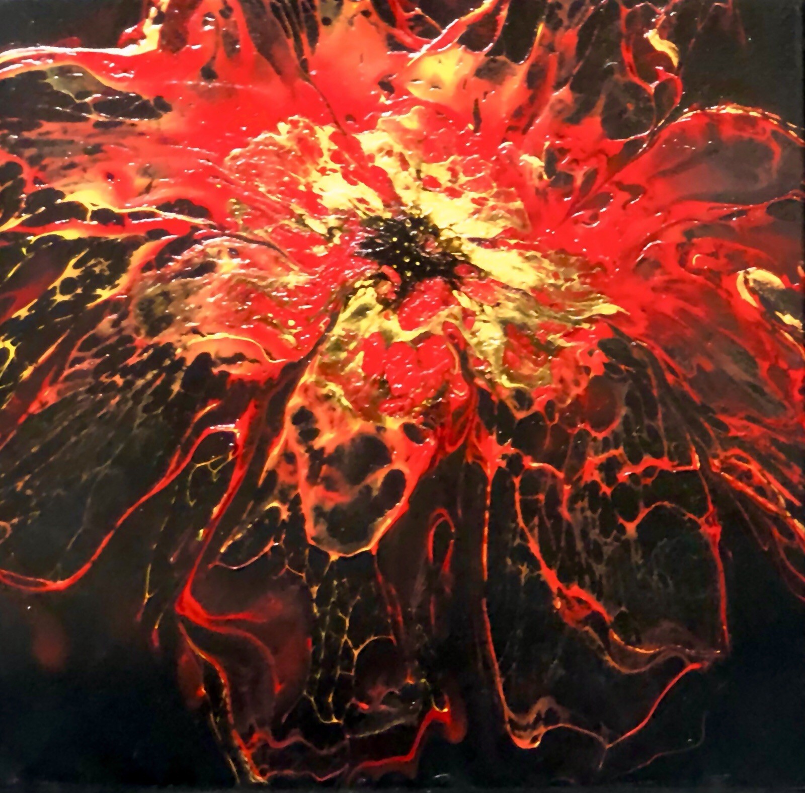 Original 12×12 Acrylic Fluid Paint Pouring Art, Flower, Unique Art, Gifts,