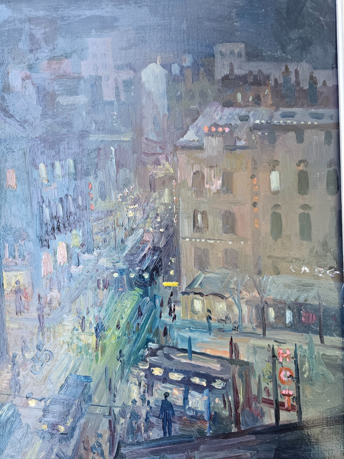 ATMOSPHERIC MID CENTURY SCANDINAVIAN PAINTING CITYSCAPE AT DUSK TADEUSZ KAMASA
