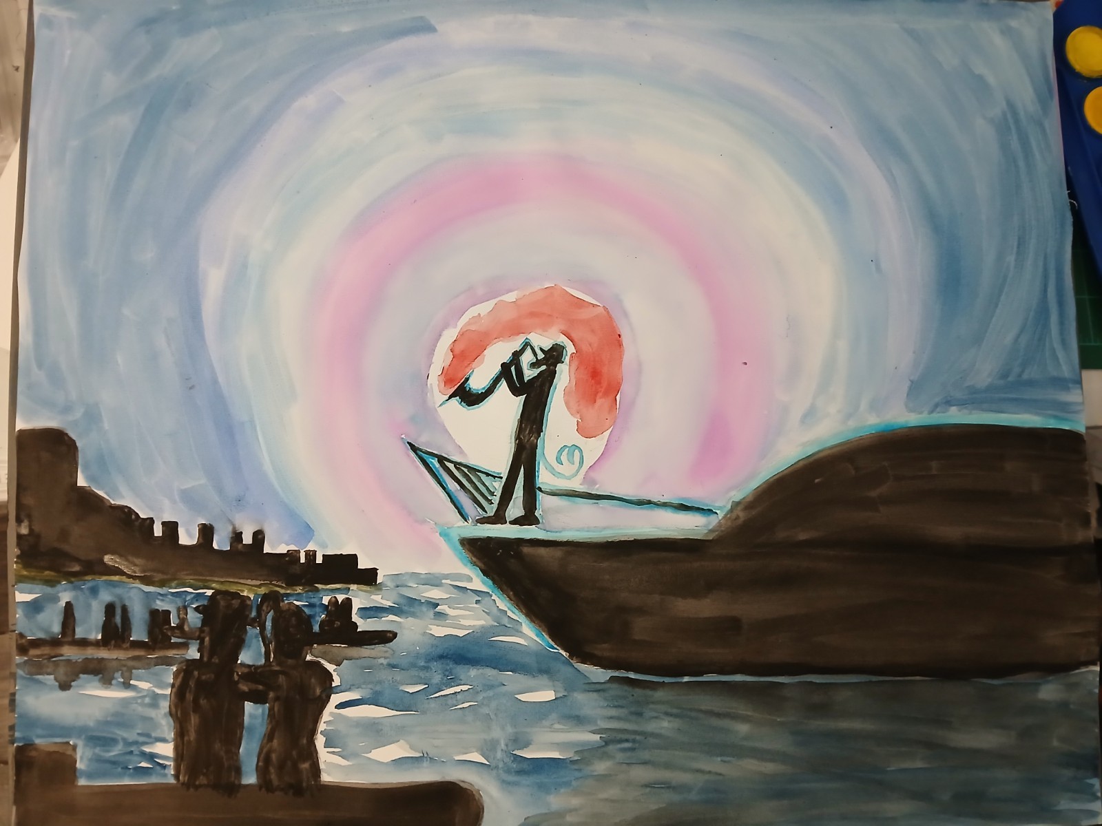 Watercolor 16 x 20 Original Jazz Night at the Bay