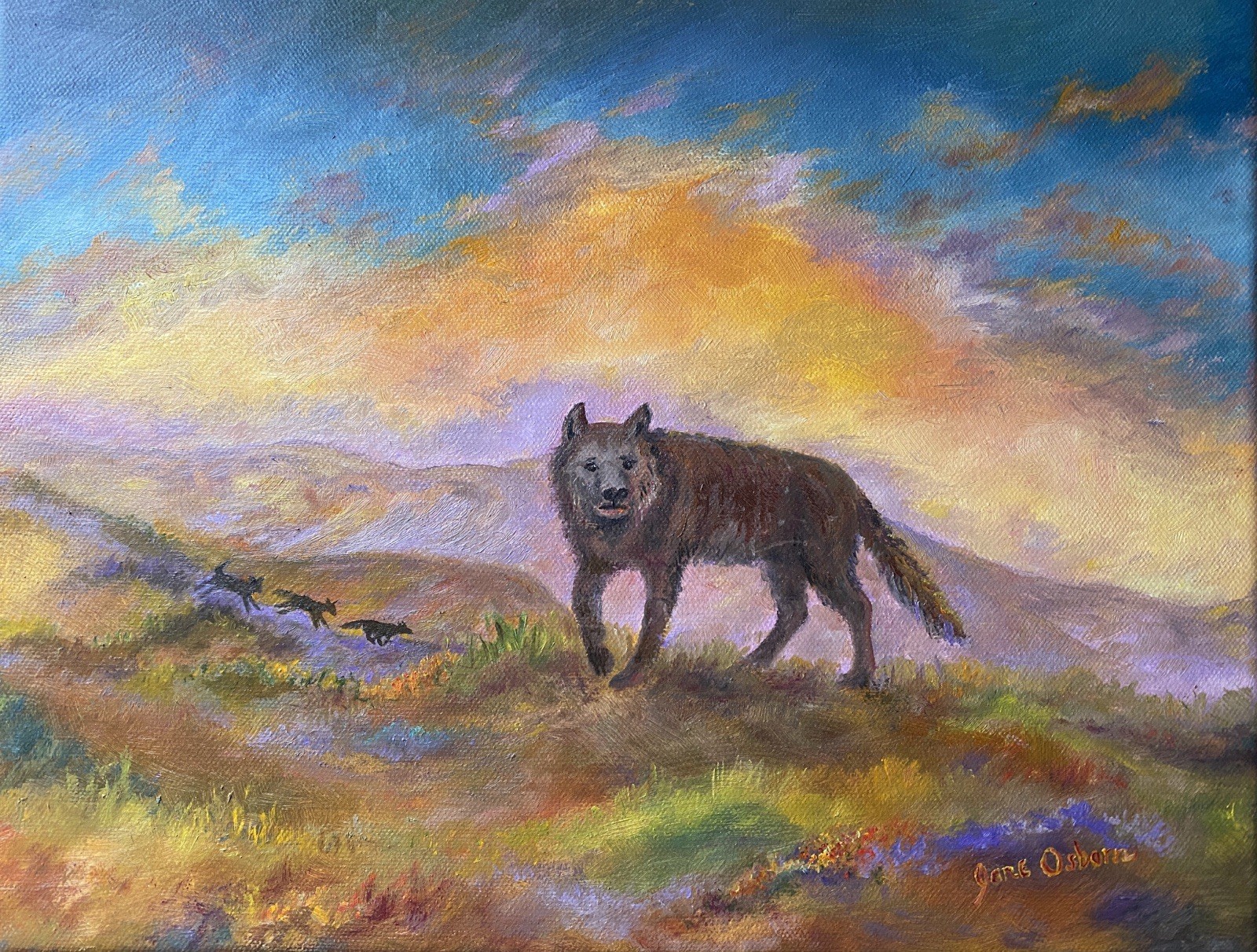 Original Oil Painting Wild Wolf Pack 11×14 Hangable Wyoming Wall Art Signed