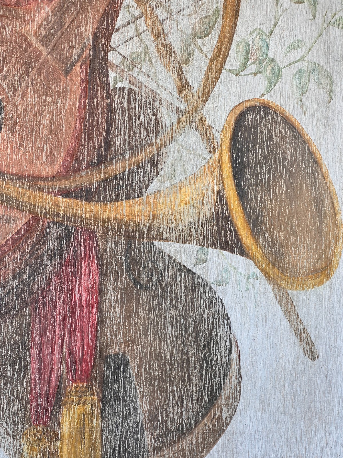 French Provincial Style Hand Painted Oil on Wood Large Trophy Painting Panel