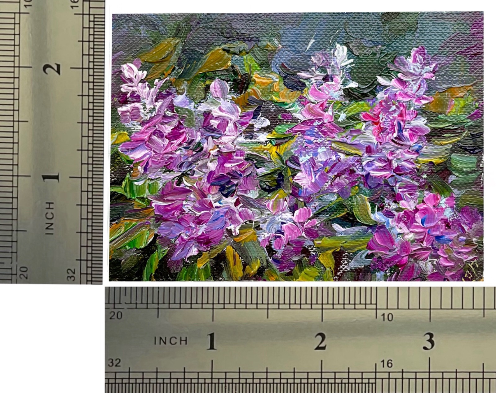 ACEO Original Oil Painting Lilac14 Mini Art Impasto 2.5×3.5in Signed OS