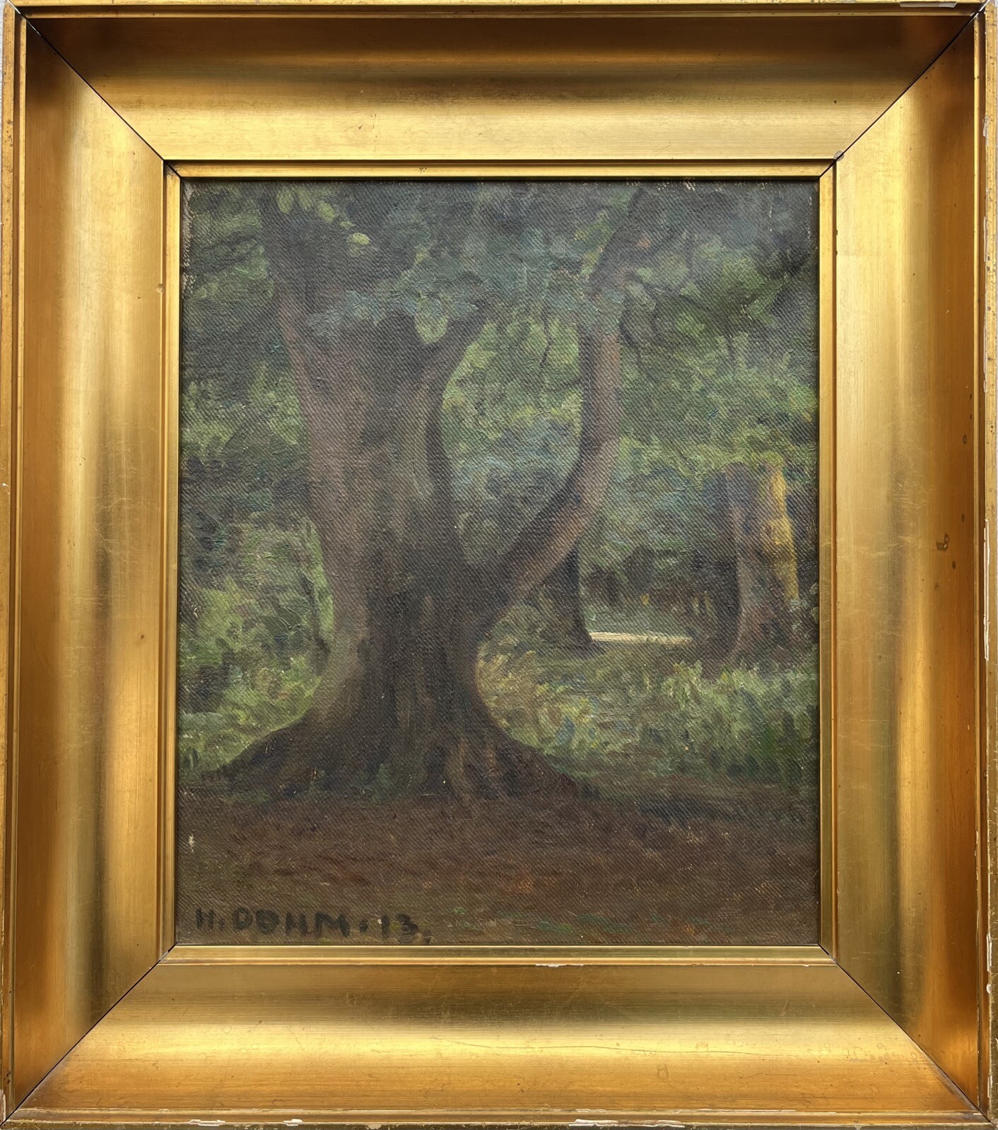 Impressionist Heinrich Dohm 1875-1940 Forest Interior Oil Painting 1913