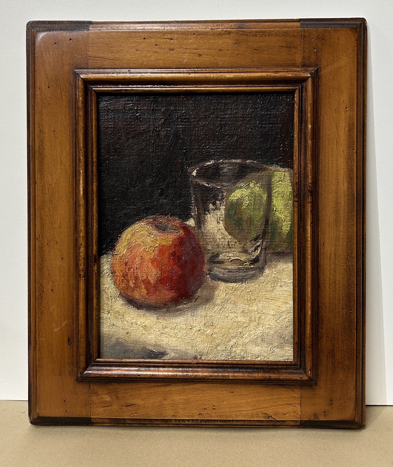 Small Original Antique Impressionist 1900’s Oil Painting Glass & Apples, Framed