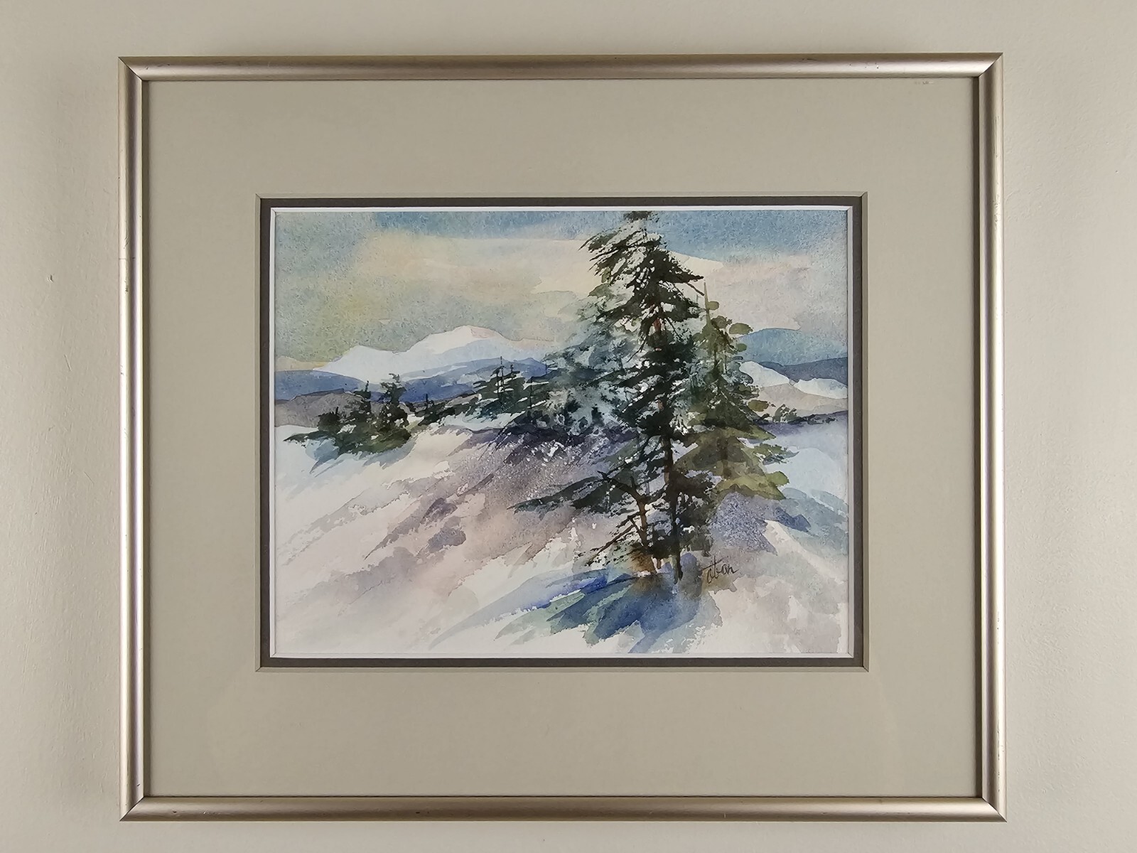 Original Illegibly Signed Watercolor Painting 13.5×11.5 Framed Landscape Art
