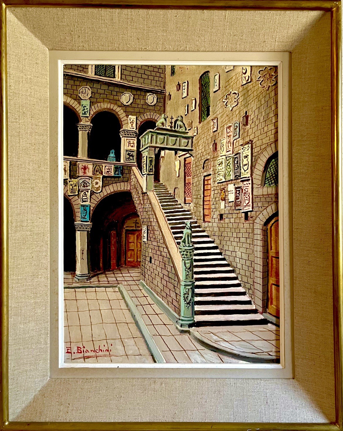 E. Bianchini O/C “Cortile del Bargello” Museo Nazionale Firenze Signed C. 1930