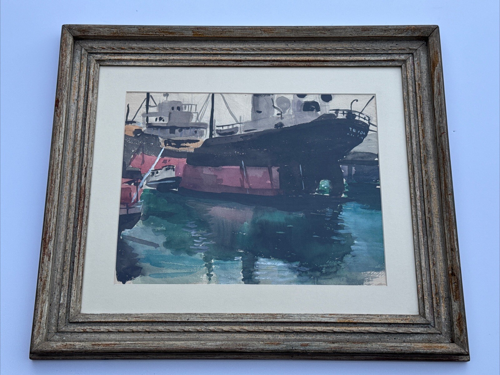 ANTIQUE SAN PEDRO PAINTING NAUTICAL SHIPS BOATS INDUSTRIAL CALIFORNIA 1930’S