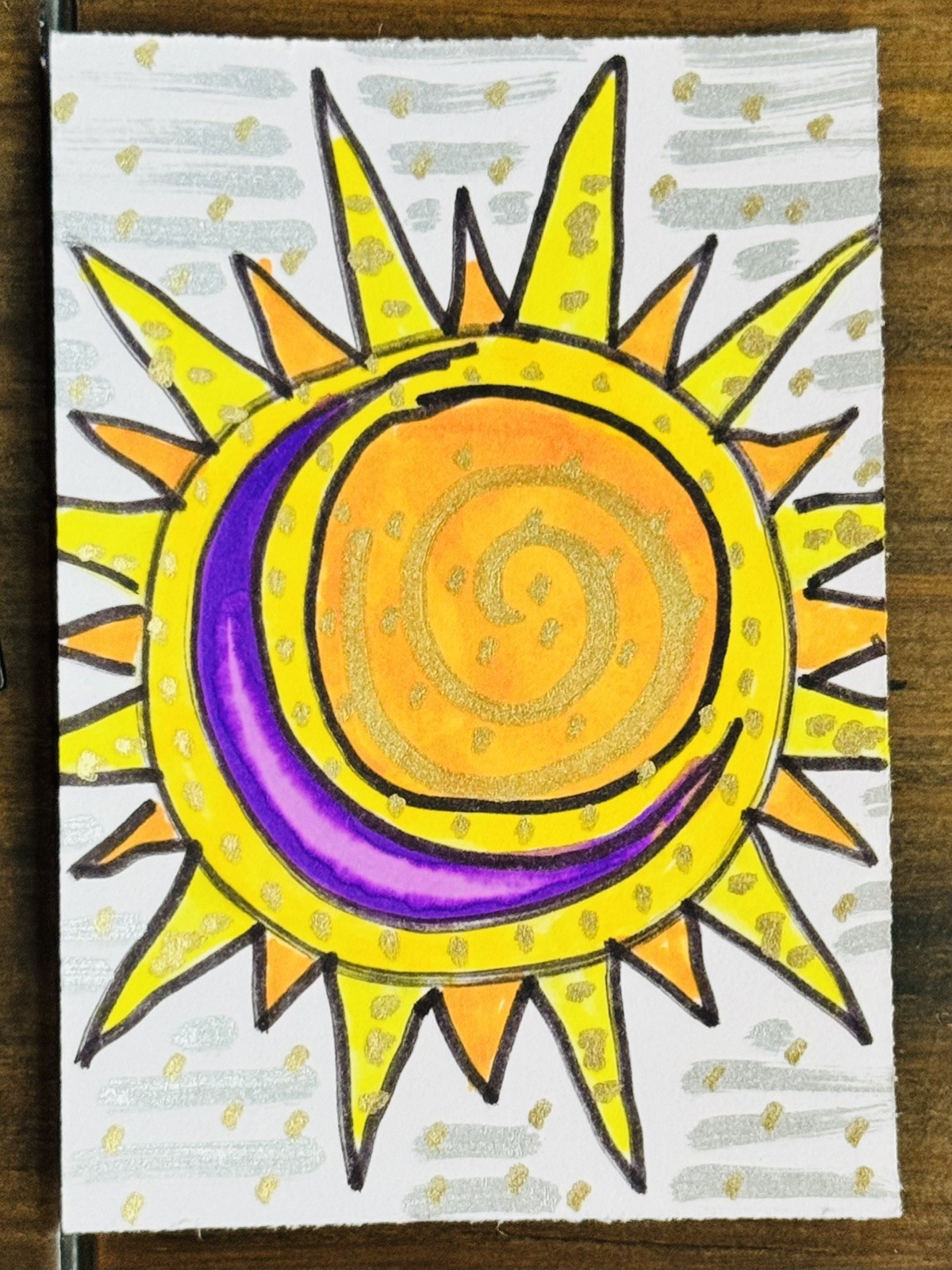 ACEO Miniature Art Piece-Luna Vibrant-duality-sun-moon-Original-Caroline Hanold