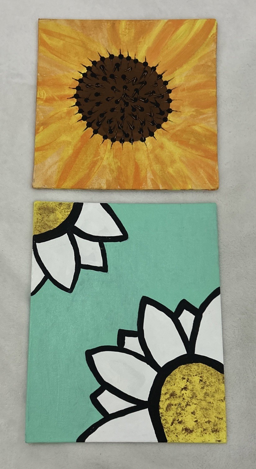 Lot Of 2 Sun Flower And White Flowers Acrylic Small Paintings 8×8 And 8×10