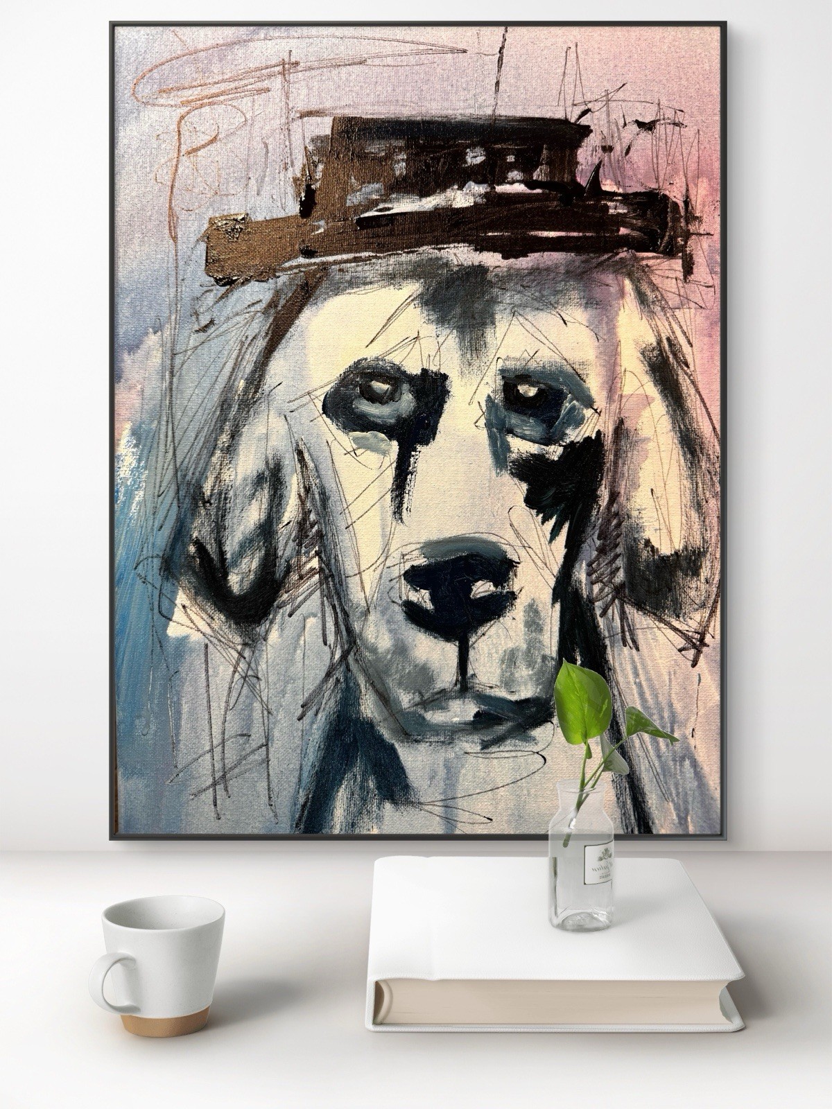 SAMATOWIC Original Abstract Neo-Expressionism 12×16 Dog with Hat Signed Art 521