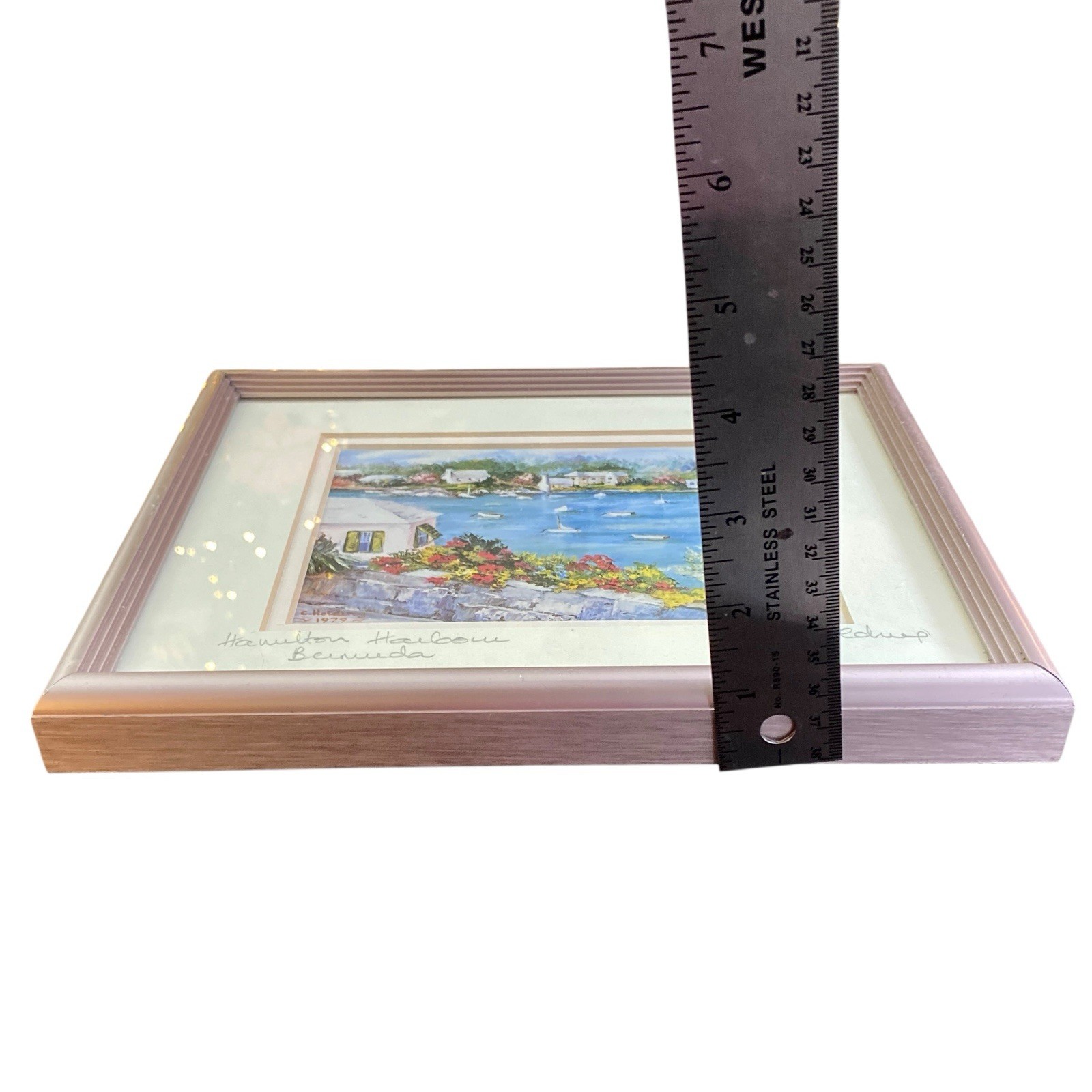 Signed Tropical Beachcore Coastal Framed Watercolor Litho Seaside Nautical 10×8