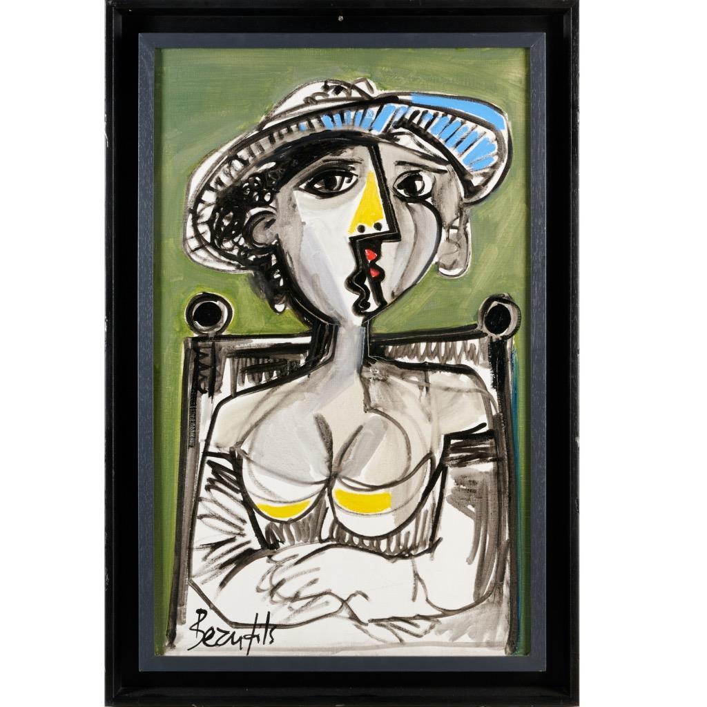 Jean Luc Beaufils Portrait of a Woman Oil on Canvas Painting Framed Signed 27.5″
