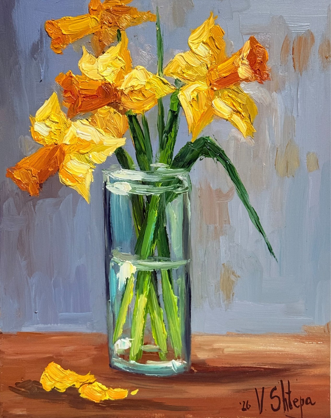 Blooming Flowers Daffodils Painting Original Oil Impressionism Signed Art 8×10″