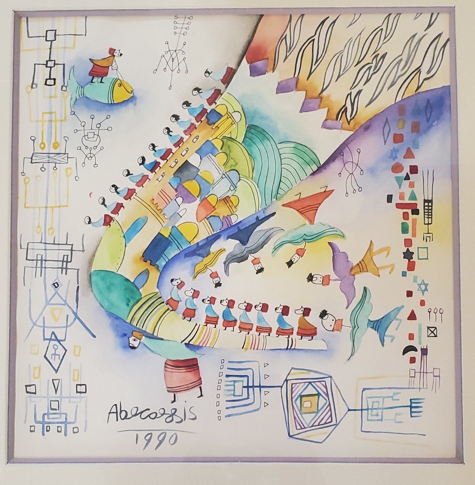 Raphael Abecassis Original Watercolor on Paper 12″ X 12″ Judaism Surrealism