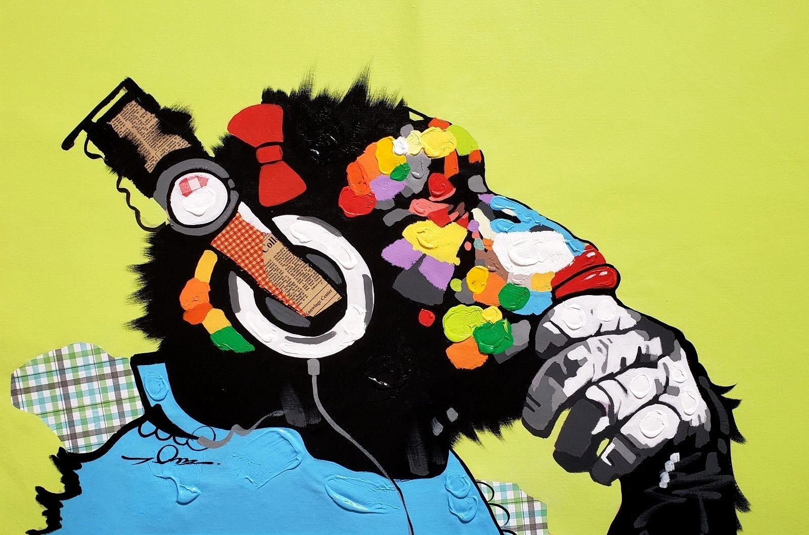 Monkey and Music, 24×36 Hand painted on Giclee Canvas