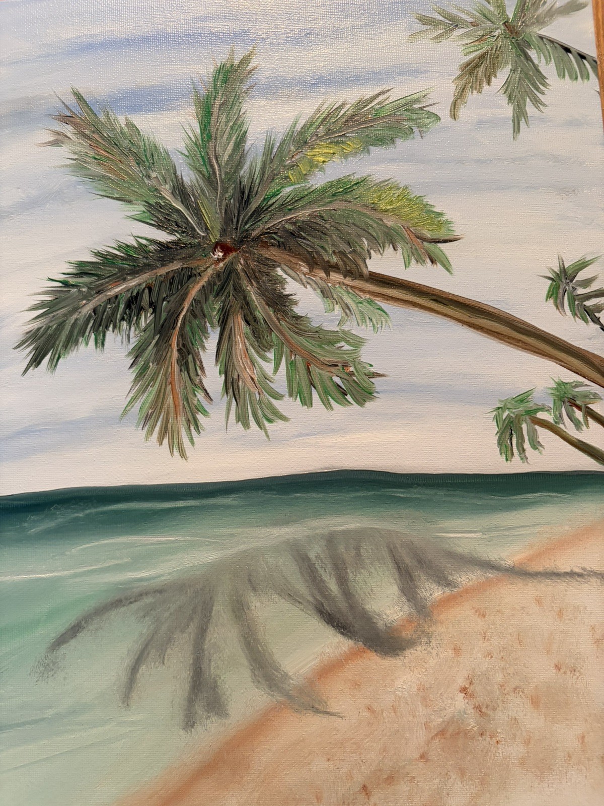 Original oil painting 11 x 14 inches palm tree at the ocean signed- free ship