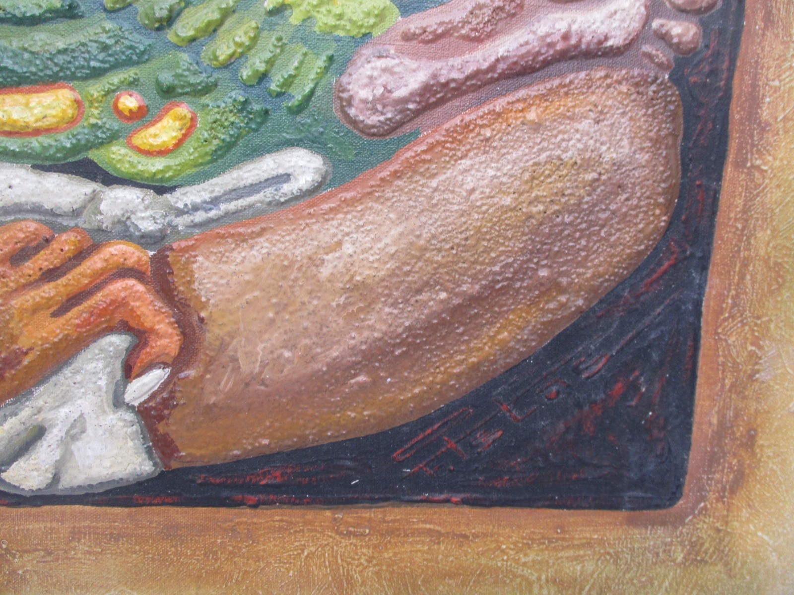 FELIPE ISLAS Mexican Embossed Oil Painting Signed ( Unframed) 16″ X 24″