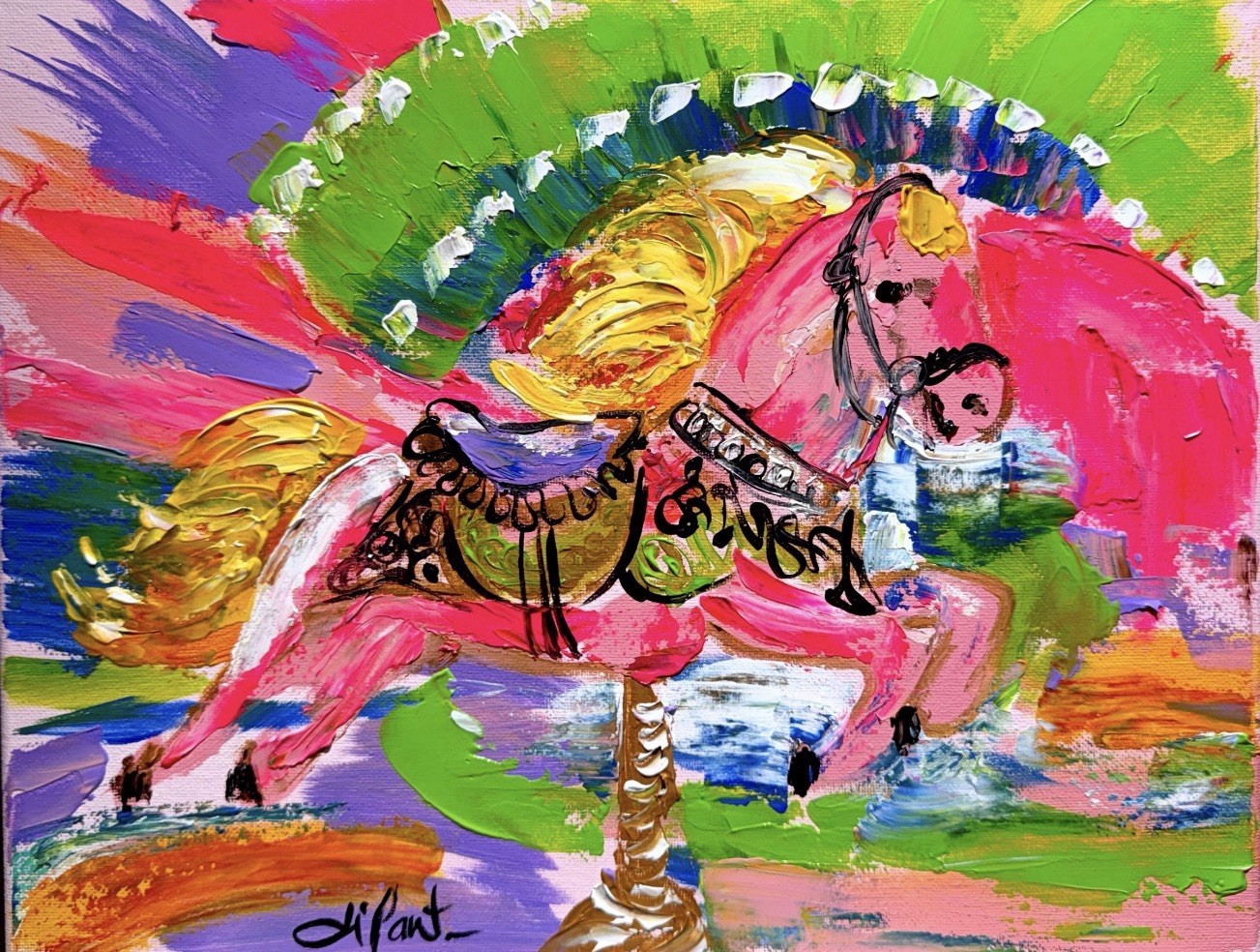 DIPANT Carousel Horse Original Art 14×11 Canvas Vibrant Bold Modern Abstract