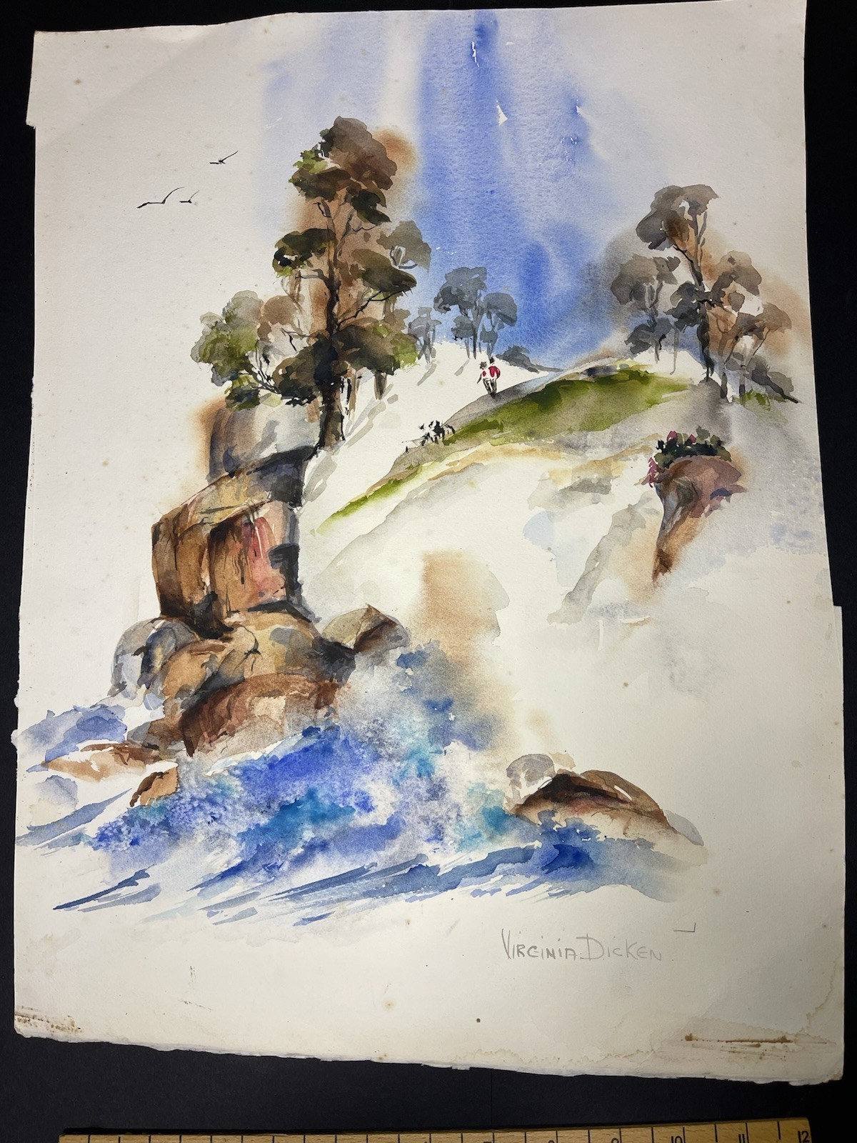 Lot Of 8: MCM ORIG. VIRGINIA DICKEN WATERCOLOR Floral Nature Butterfly Landscape