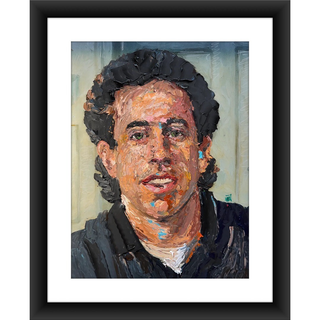 Original Abstract Jerry Seinfeld Impasto Textured Portrait Wall Art Painting 16″
