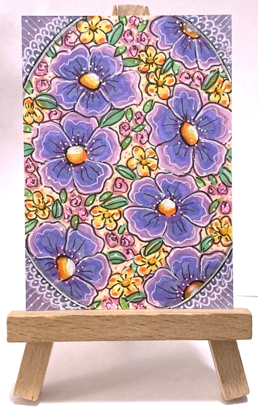 Floral Flowers Original ACEO Mixed Media Illustration Painting amylenore