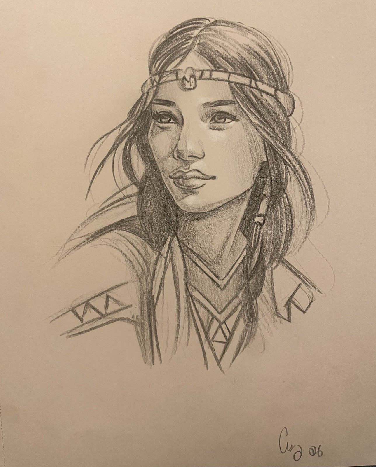 Original Fine Art Prisma Marker Drawing Native American Indian Paper 9×10