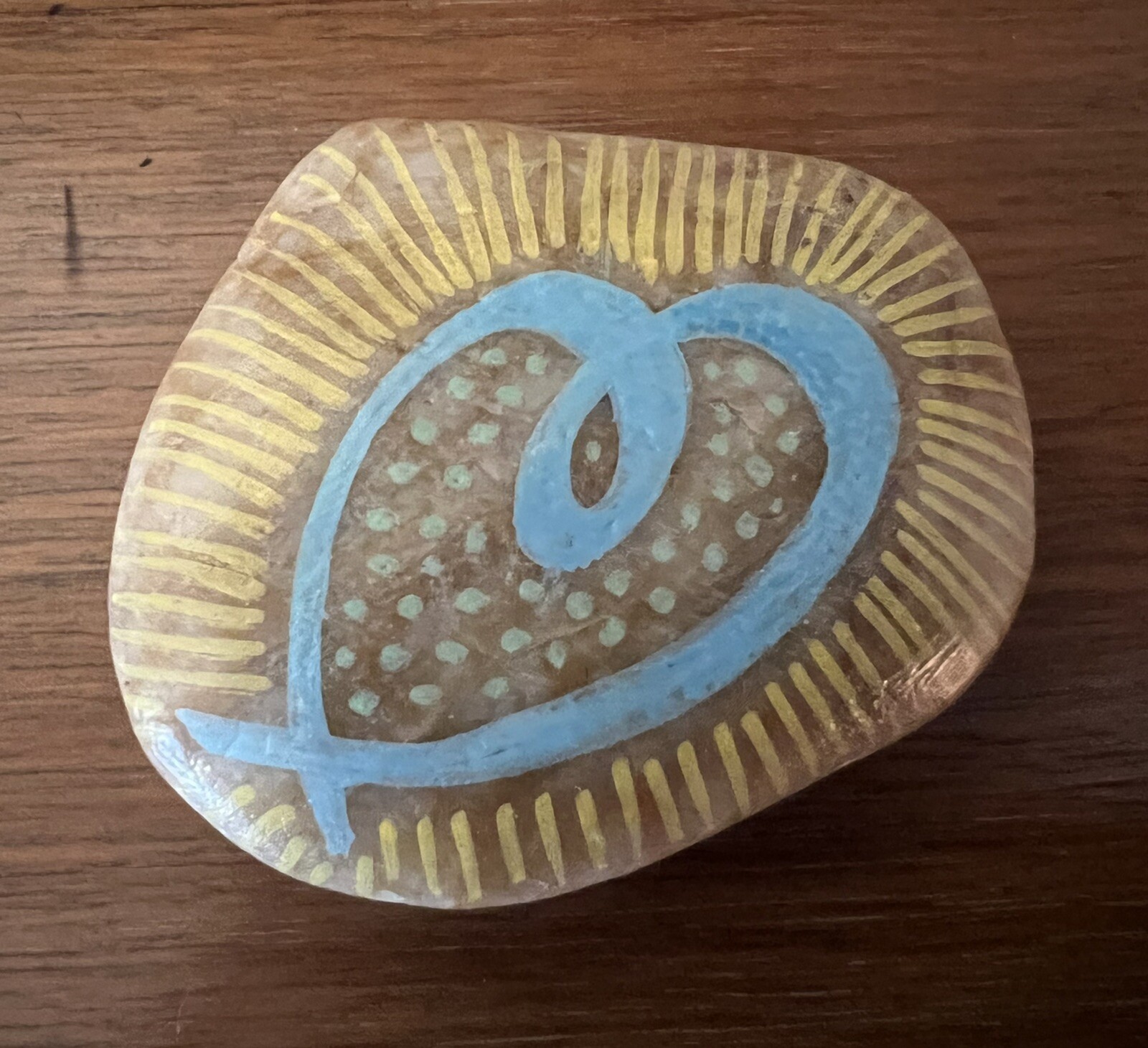 Hand Painted Heart On River Rock Stone Acrylic Coated Smooth Nice To Hold