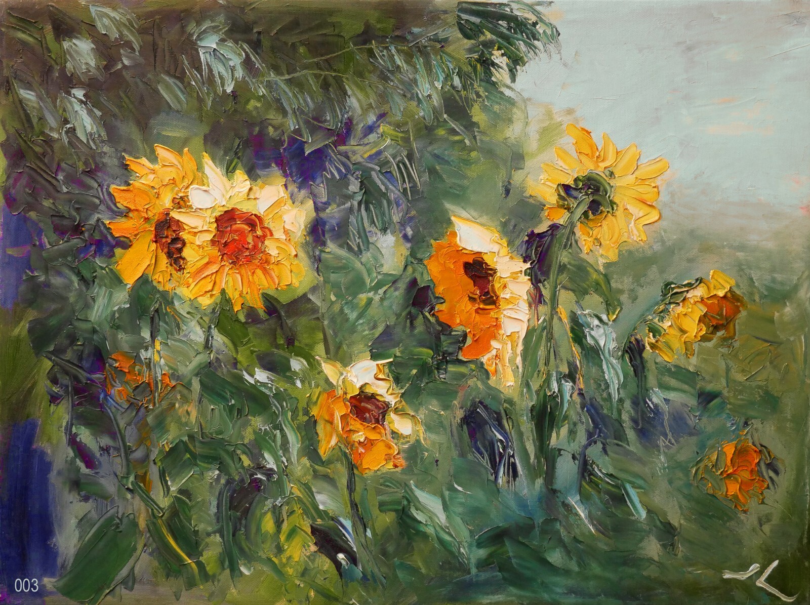 «Sunflowers» #003 – Original Expressive Oil Painting by Julia Lu 18″x24″