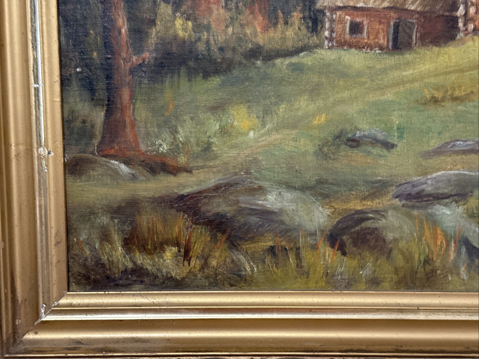 Vintage Swedish Landscape Oil Painting by E. Hallstrom on Canvas 1952
