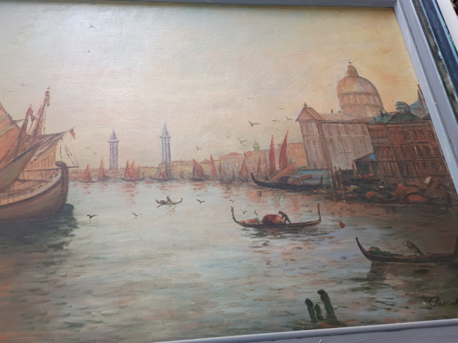 PAUL PASCAL (1839-1905) ORIGINAL FRENCH ANTIQUE VENICE CANAL SCENE OIL PAINTING