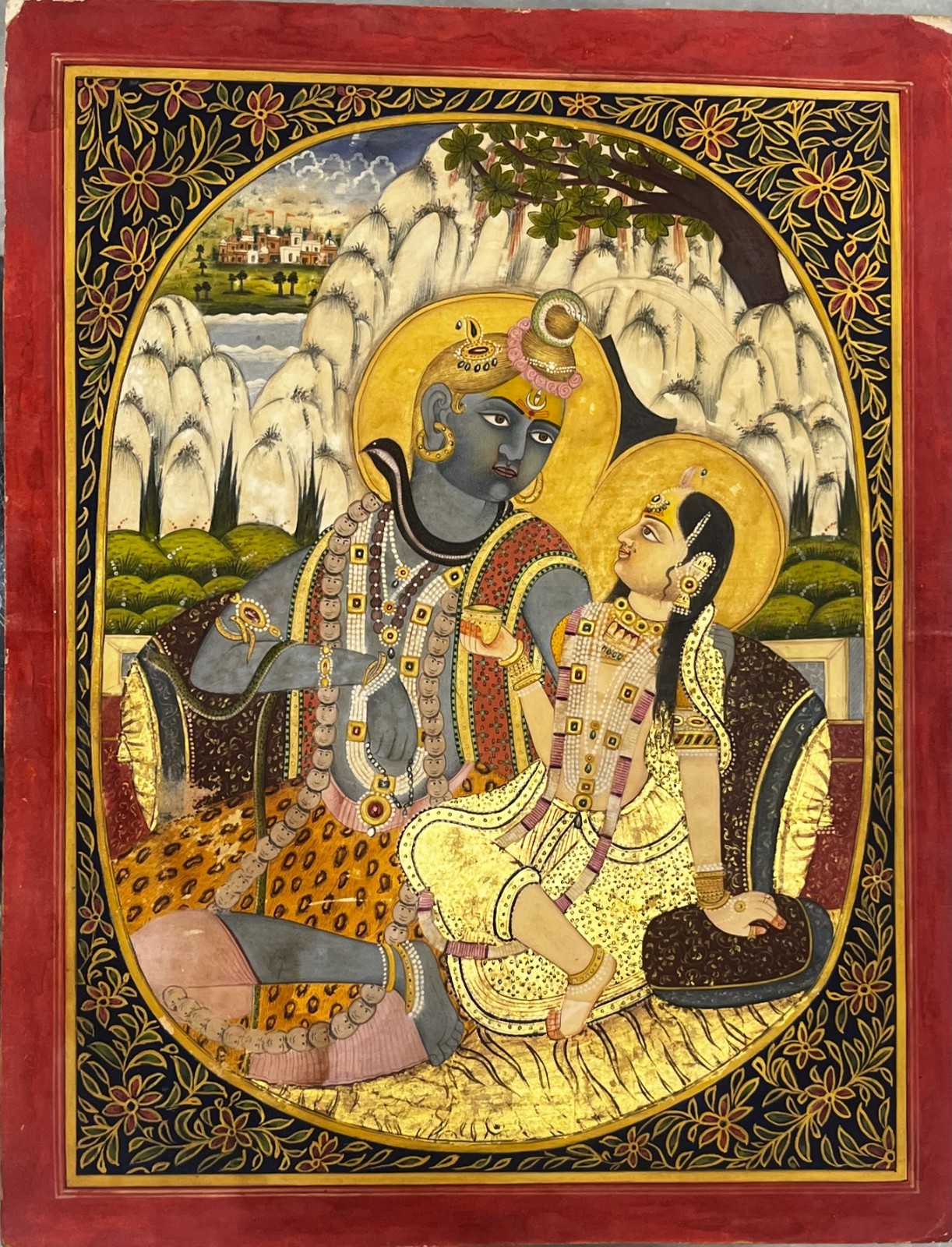 Handmade Miniature Painting Of Lord Shiva and Parvati Painting On Paper12.5X16″