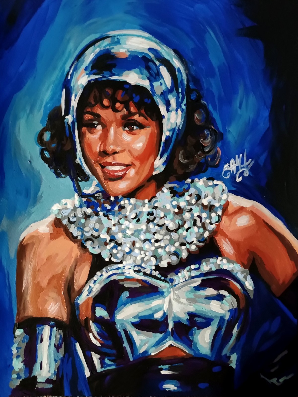 poster portrait of Whitney Houston, Bodyguard, paper, acrylic, handmade