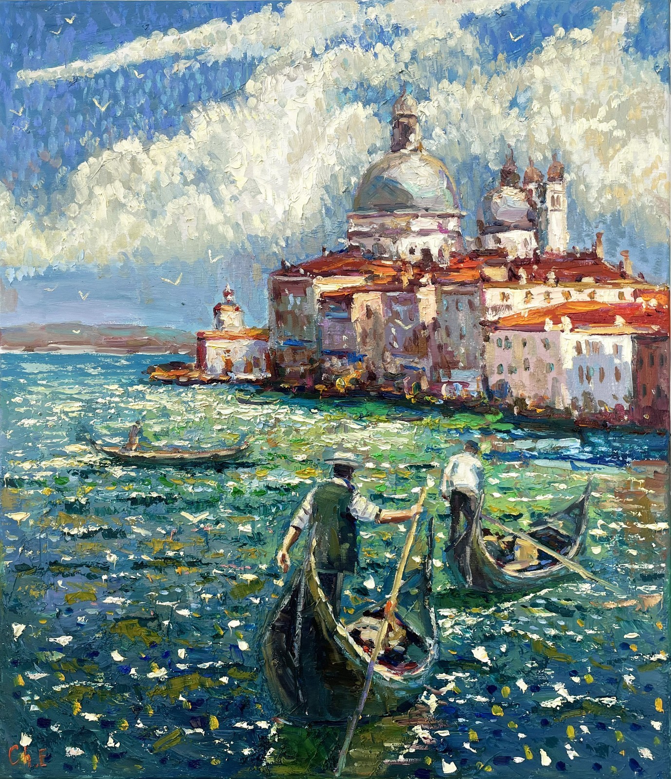 Venice Gondola painting Original Impressionism Oil on canvas by E Chernyakovsky
