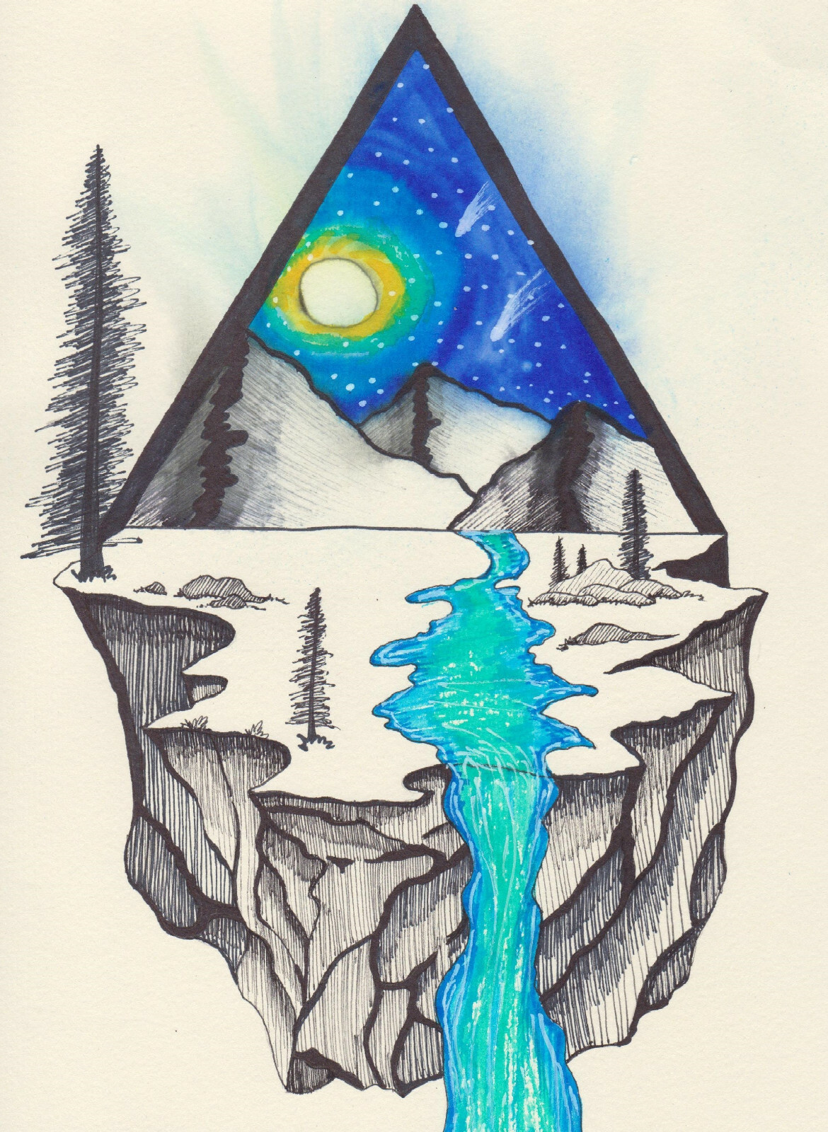 ONE OF A KIND MARKER ART «FLOATING MOUNTAIN» ~ GREAT GIFT!!! FREE SHIPPING!!!