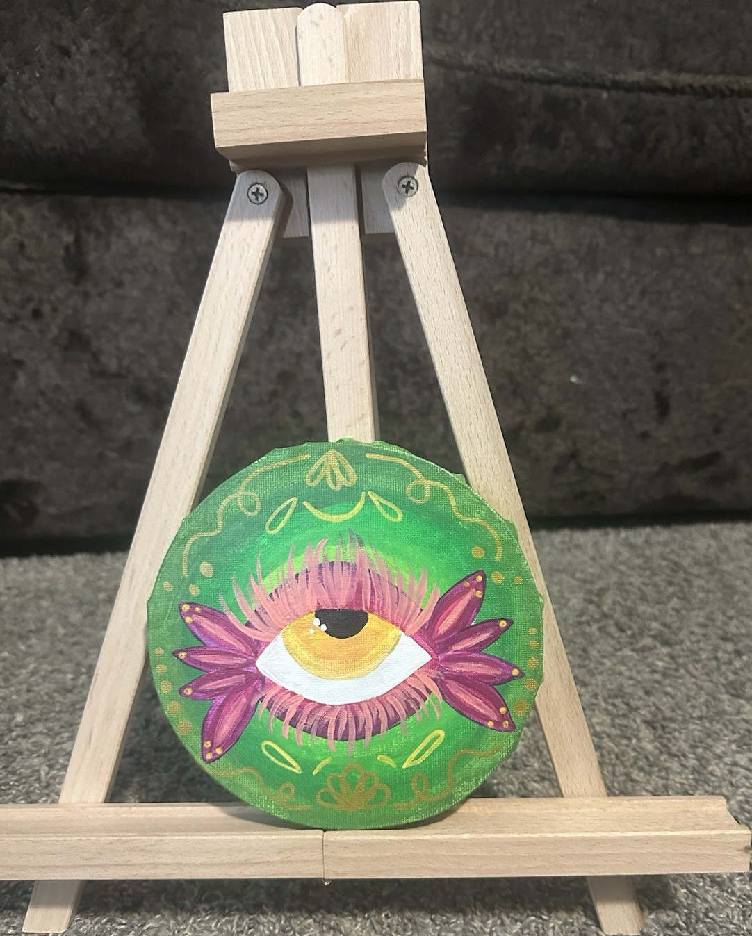 Small Artist Display Easel with Round Painted Eye Art Design BY JG