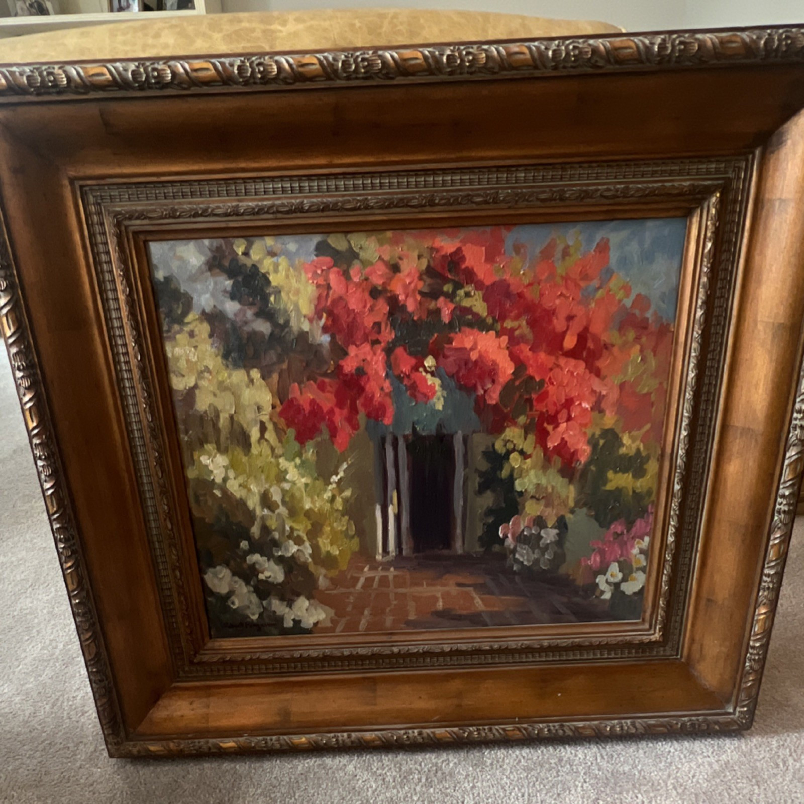 Framed Impressionist Oil Painting on Canvas – Garden, Flowers, Landscape Art
