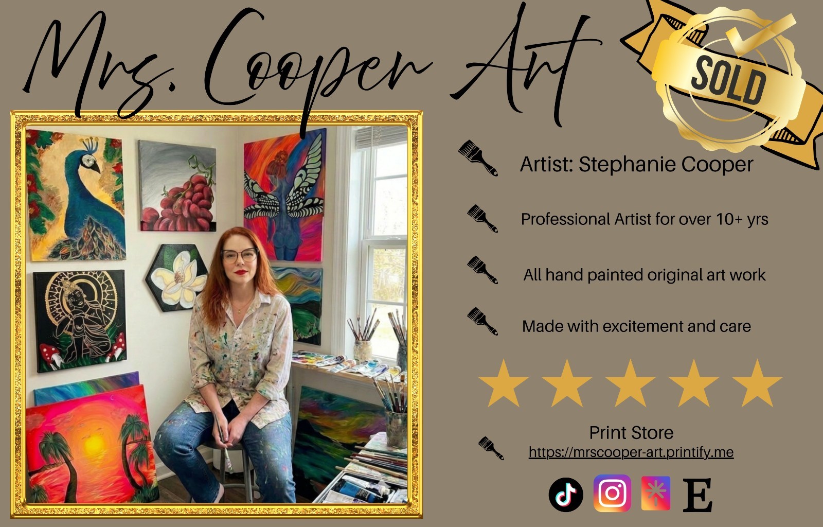 Tiny Set ACEO Original Acrylic Mini Art Card Signed Stephanie Cooper