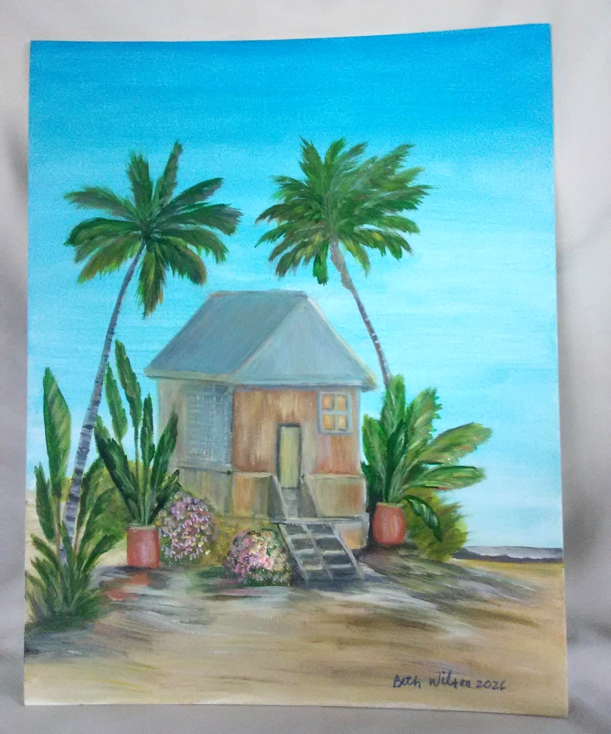 Original Hand Painting Beach House 11X14 Canvas Art Coastal Artwork
