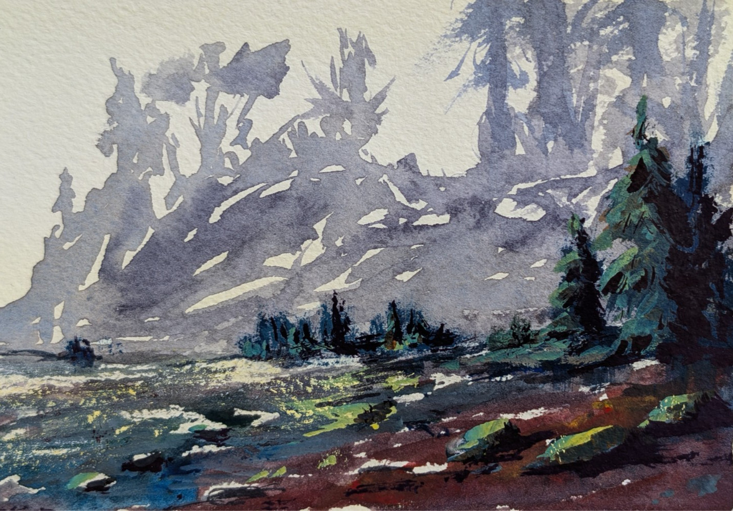 ACEO Print, Misty Dawn Coastal Forest Beach Landscape, 2.5″ x 3.5″