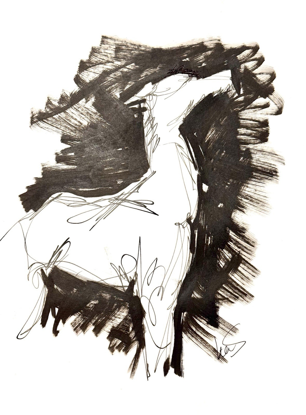 SAMATOWIC Original Abstract Dog 9×12 Paper Ink Sketch Signed Fine Art 28