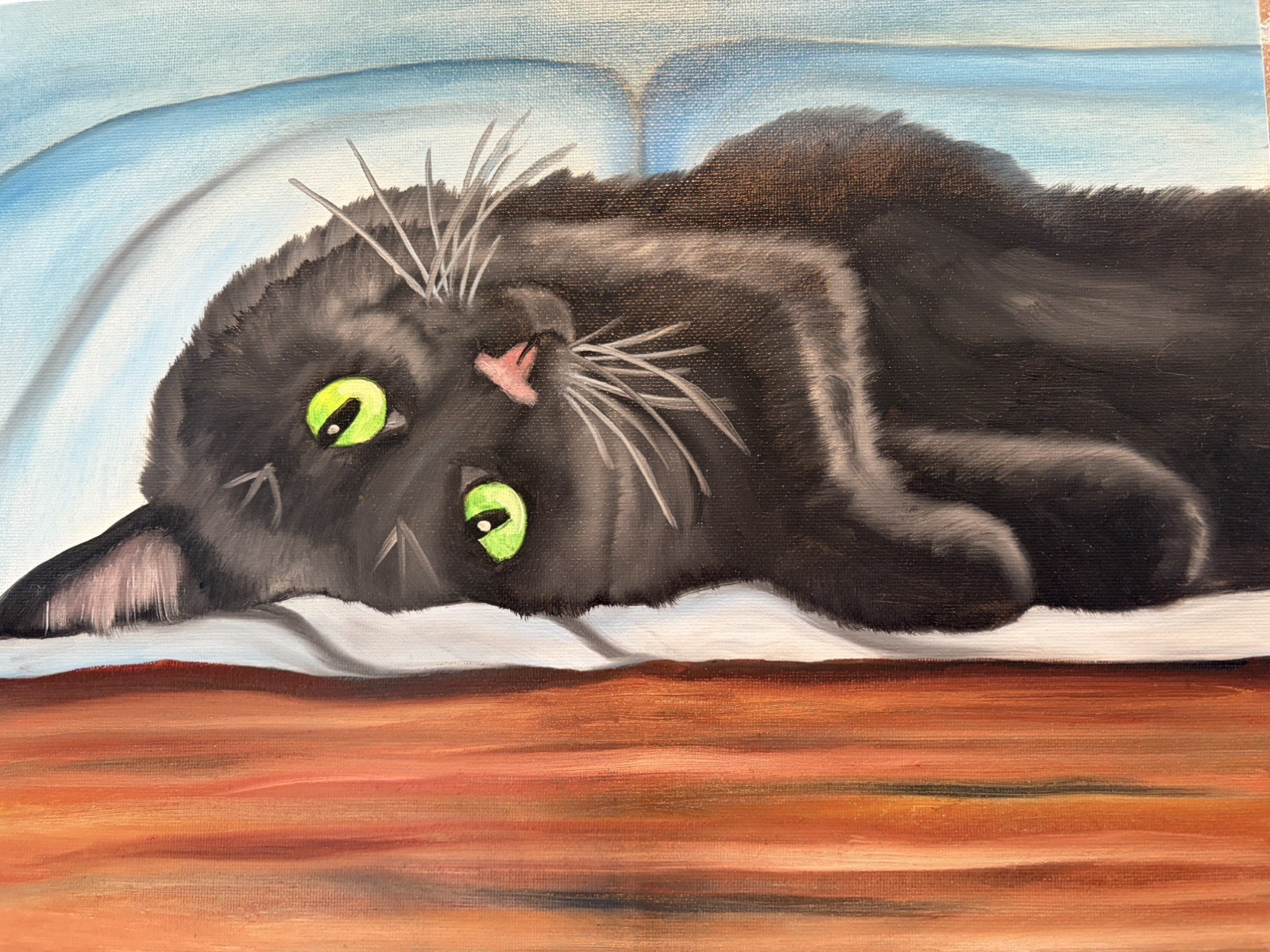 Original oil painting 11 x 14 inches beautiful colorful black cat