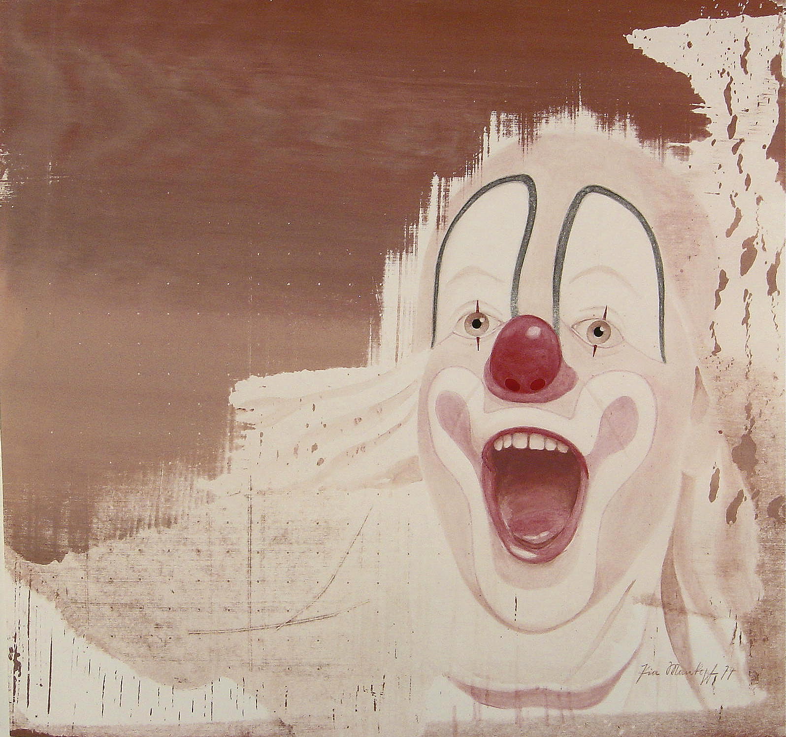 Pia Mankopf – 1974 Düsseldorf / Lachender Clown / Gemälde signiert im Rahmen