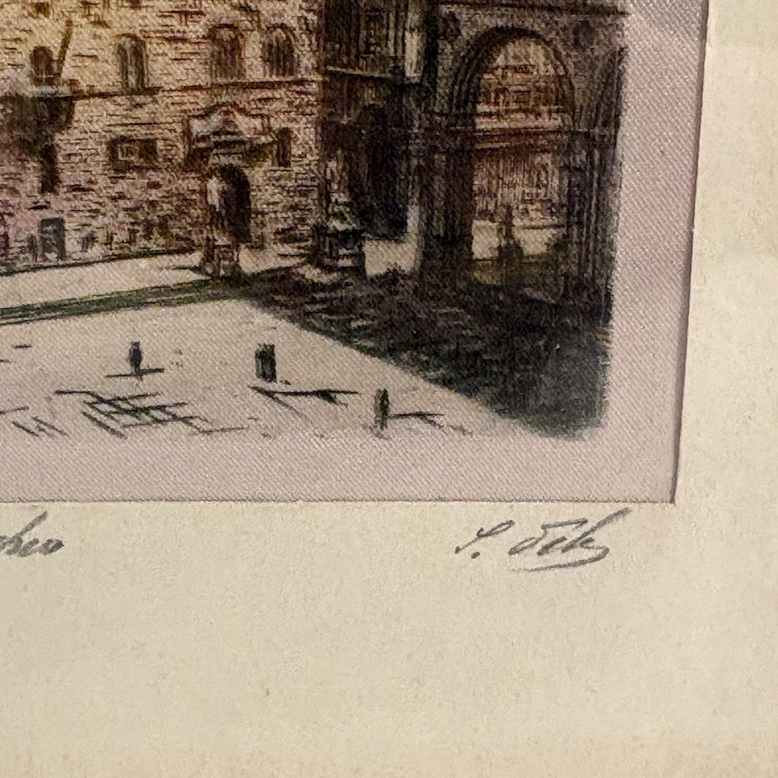 Vintage Silk Hand-Painted Palazzo Vecchio Italy Fortress Small Italian 8 x 10