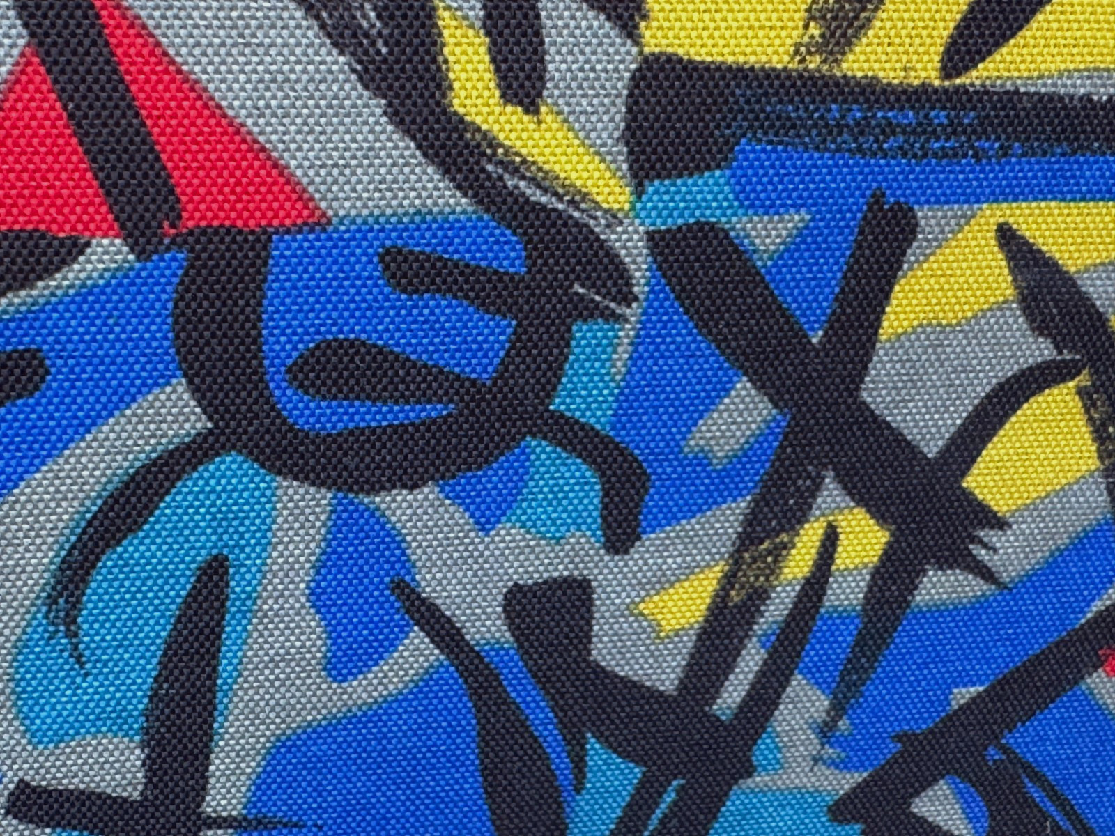 COLORFUL ABSTRACT SILKSCREEN TEXTILE FABRIC PAINTING GALLERY WRAPPED 23″ X 35″