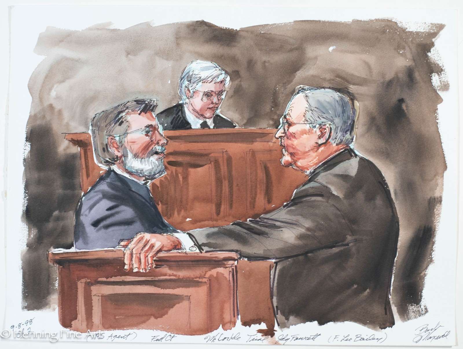 Rare Courtroom Sketch Painting McCorkle Hearing Patricia Fawcett Agent 15×20″