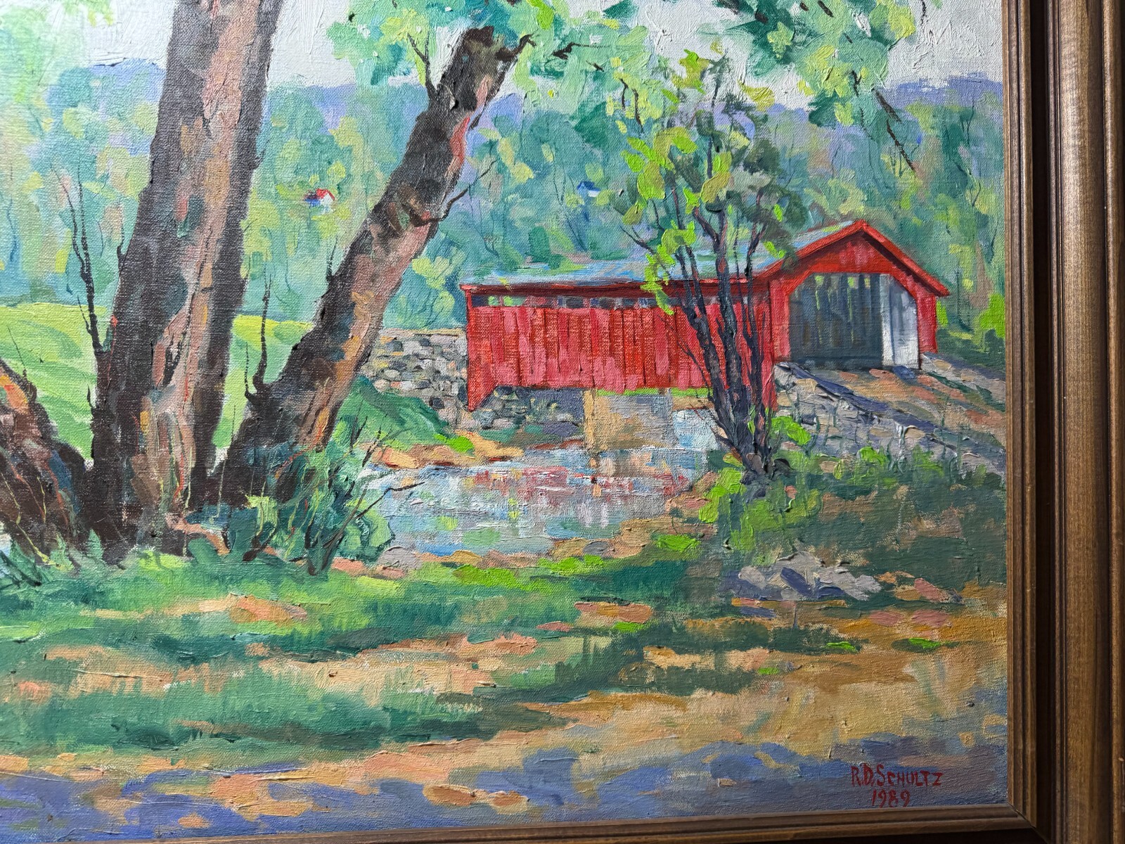Richard D. Schultz (1915 – 2007) «Bogert’s Covered Bridge, Lehigh» Oil Painting