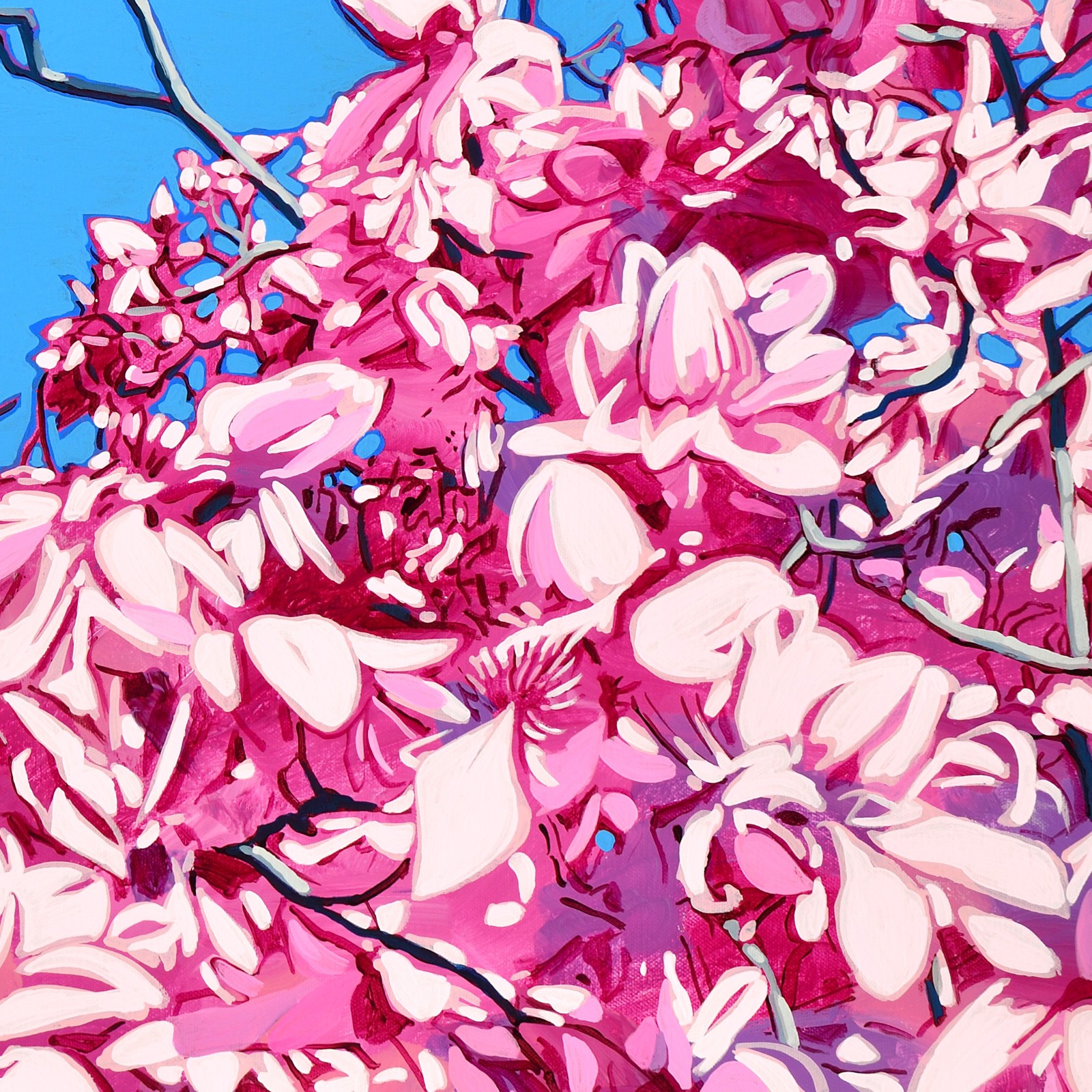 Alex Nizovsky – Pink Magnolia Blossom – Neo Impressionism Art Painting 30″x40″