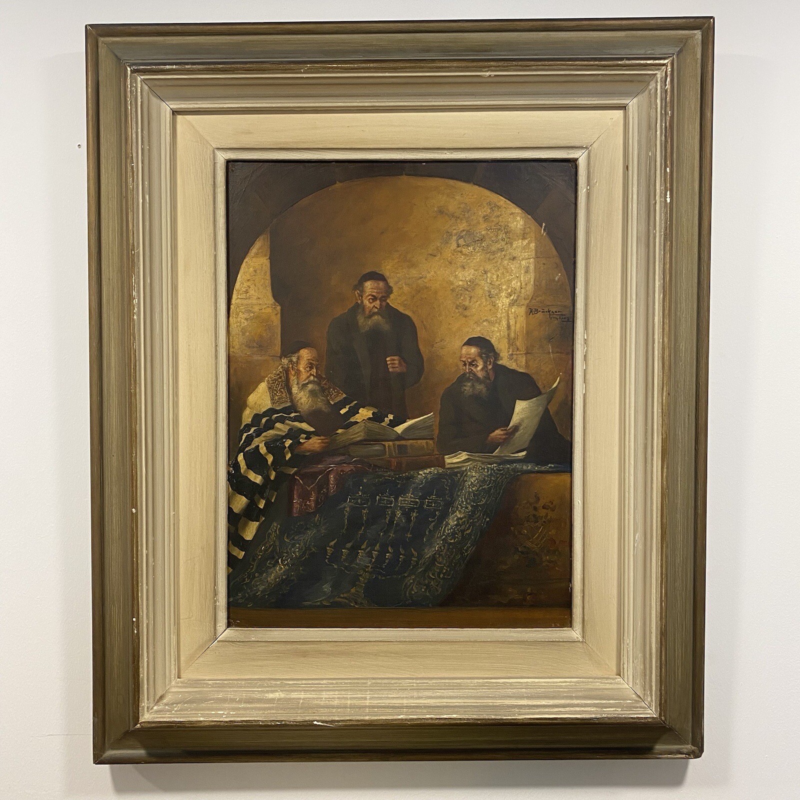 Judaica: Torah Scholars Learning, Oil on Wood, Late 19th C. Europe, Gallery Cert