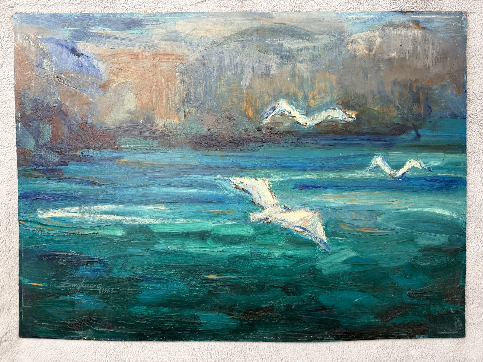 Vintage Original Oil Painting c. 1963 Signed Impressionist Coastal Seascape OOAK