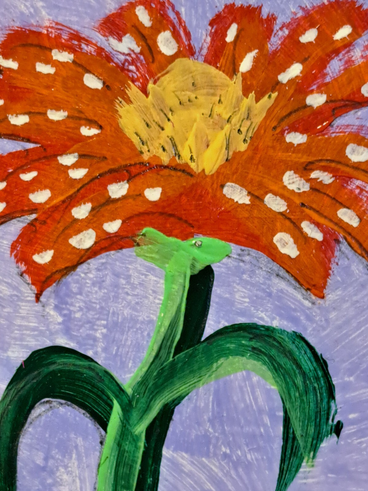 aceo original art acrylic Ink of «Red Flower+Poka Dots5» (OOAK) Limit 1/1 Signed